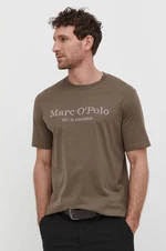 Bavlnené tričko Marc O'Polo pánsky, hnedá farba, s potlačou