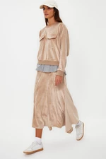 Trendyol Light Brown Velvet Undershirt Compression Detailed Knitted Skirt Two Piece Set
