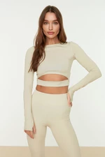 Trendyol Stone Crop Window/Cut Out and Thumb Hole Detailed Knitted Sports Top/Blouse