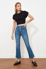 Trendyol Navy Blue Front Button Pocket Detail High Waist Crop Flare Jeans