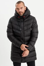 River Club Men's Hooded Water and Windproof Black Inflatable Fiber Filled Long Winter Coat, Parka Coat.