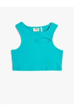 Koton Crop Top Window Detail Sleeveless Round Neck Ribbed Cotton