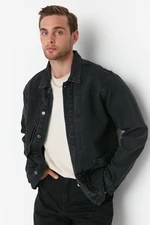 Trendyol Anthracite Men's Regular Fit Ribbed Denim Jeans Jacket