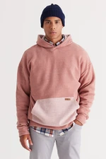 AC&Co / Altınyıldız Classics Men's Pale Pink Melange Oversize Wide Cut Inner Fleece 3 Thread Hooded Sweatshirt