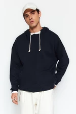Trendyol Navy Men's Limited Edition Oversize Fit Hooded Round Pocket Fleece Fleece Thick Sweatshirt