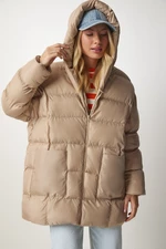 Happiness İstanbul Women's Beige Hooded Oversized Puffy Coat