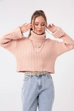 Lafaba Women's Powder Wide Ribbed Turtleneck Crop Sweater