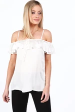 Cream blouse with ruffle on the neckline for every day