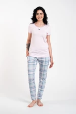 Glamour women's pyjamas, short sleeves, long legs - pink/print