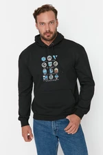Trendyol Black Men's Regular/Regular Cut Hoodie with Printed Sweatshirt