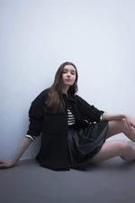 DEFACTO Pleat Faux Leather Mini Knitted Skirt