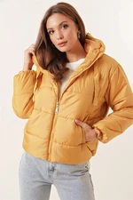 By Saygı Elastic Waist, Pocket Hooded, Lined Inflatable Coat Mustard.