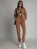 Warm women's set of bomber jackets and sweatpants in beige