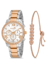 Polo Air Sport Case Women's Wristwatch Zircon Stone Leaf Bracelet Combination Silver-Copper Color