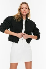 Trendyol Black Polka Dot Embroidery Bomber Denim Jacket