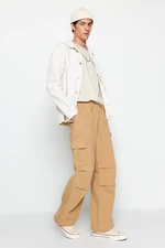 Trendyol Men's Camel Wide-Cut Cargo Jeans with Elastic Waist.