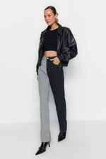 Trendyol Multi-Colored Color Block High Waist Long Straight Jeans