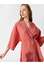 Koton Embroidered Yoga Kimono with Sash Detail