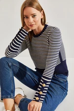 Bianco Lucci Women's Striped Knitwear Sweater with Buttons