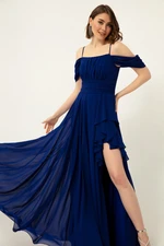Lafaba Women's Sax Boat Collar Chiffon Evening Dress