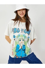 Koton Anime T-Shirt Oversize Short Sleeve Crew Neck Cotton