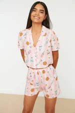 Trendyol Multi Color Comics Viscose Shirt-Shorts Woven Pajamas Set