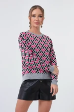 Lafaba Women's Gray Crewneck Patterned Knitwear Sweater