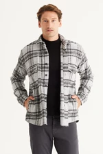 AC&Co / Altınyıldız Classics Men's Gray Oversize Loose Cut Button Collar Plaid Winter Shirt Jacket