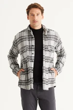 AC&Co / Altınyıldız Classics Men's Gray Oversize Loose Cut Button Collar Plaid Winter Shirt Jacket