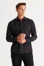 ALTINYILDIZ CLASSICS Men's Black Easy-to-Iron Slim Fit Slim Fit Classic Collar Cotton Shirt.