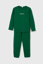 Dětské bavlněné pyžamo United Colors of Benetton zelená barva, s potiskem
