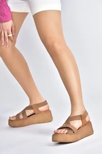 Fox Shoes Tan Sandals with a fabric band and thick soles