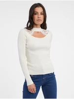 Women's cream light sweater with lace ORSAY