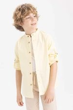 DEFACTO chlapecká košile s rovným límečkem, vzhled lnu, dlouhý rukáv