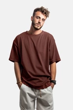 Trendyol Brązowy Oversize/Szeroki Krój Basic 100% Bawełna T-shirt