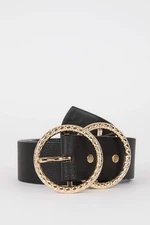 DEFACTO Women's Oval Buckle Faux Leather Classic Belt