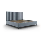 Jasnoniebieskie tapicerowane łóżko dwuosobowe ze schowkiem i stelażem 200x200 cm Casey – Mazzini Beds