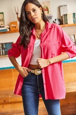 Olalook Women's Fuchsia Double Pocket Oversized Shirt