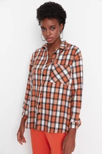 Trendyol oranžová široká kostkovaná tkaná košile