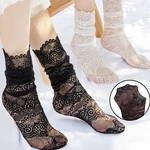 Spring Summer Floral Mesh Black Lace Socks for Women Sexy Hollow Stockings Japanese Lolita Princess Socks Charm Girl Hosiery Sox