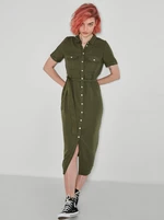 Khaki Shirt Maxi-Dress with Tie Noisy May Cersei - Ladies
