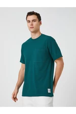 Koton Crew Neck T-shirt with Pocket Detail Label Printed Short Sleeves