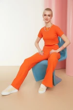 Trendyol Orange Crop Crew Neck Ribbed Flexible Knitted Two Piece Set