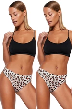 Trendyol 2-Pack Multicolored Leopard Print Brazilian Panties.