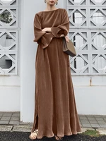 Solid Split Long Sleeve Round Neck Casual Maxi Dress