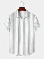 Mens Striped Print Lapel Daily Short Sleeve Shirts