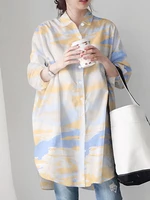 Tie Dye Button Split Hem Long Sleeve Lapel Casual Shirt