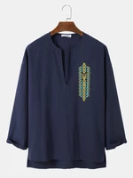 Mens Ethnic Embroidered Dark V Designed Long Sleeve T-Shirts