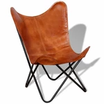 Leather Living Room Chairs-Butterfly Chair Brown Leather Butterfly Chair-Handmade with Powder Coated Folding Iron Frame