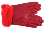 Dámské kožené rukavice B.Cavalli ozdobené kožešinou - červená (XL)